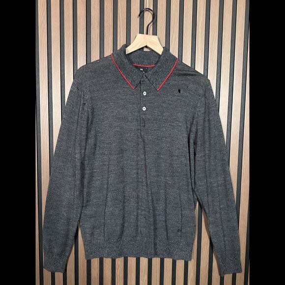 New Paul Smith Polo Sweater Medium Mens Gray Long Sleeve 100% Merino Wool *READ - Picture 1 of 13